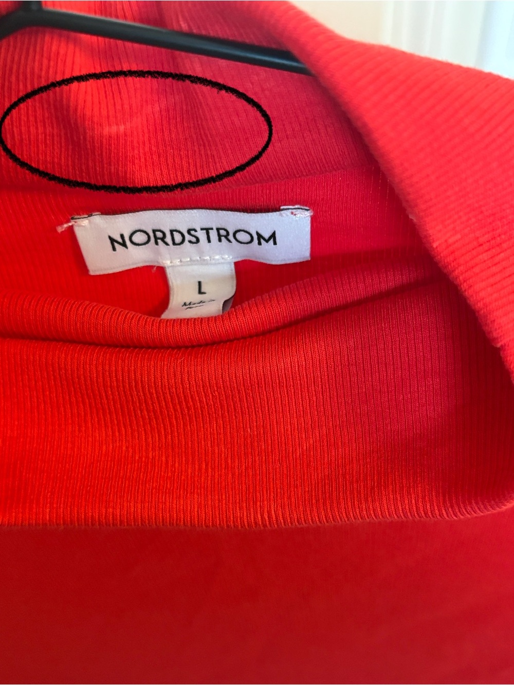 Nordstrom Red Ribbed Mock Neck Top 3/4 Sleeve Pima Cotton Large with Flaws - Picture 8 of 8